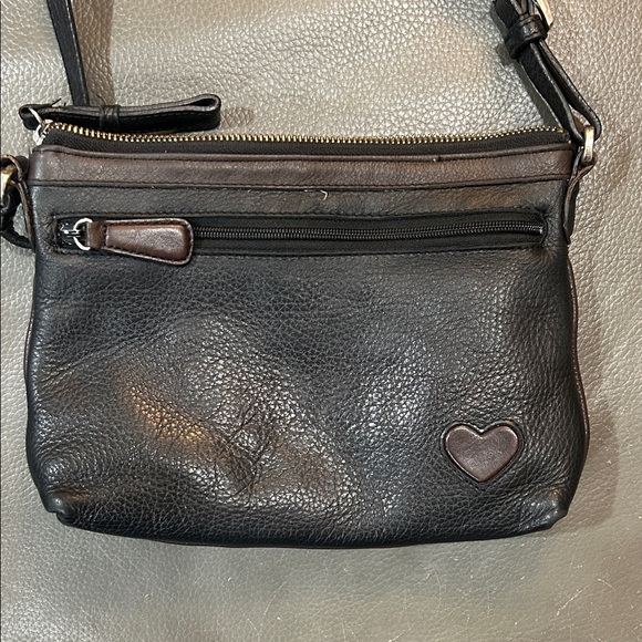Brighton Vintage Heart patterned Brown Leather Crossbody EUVC - Picture 7 of 8